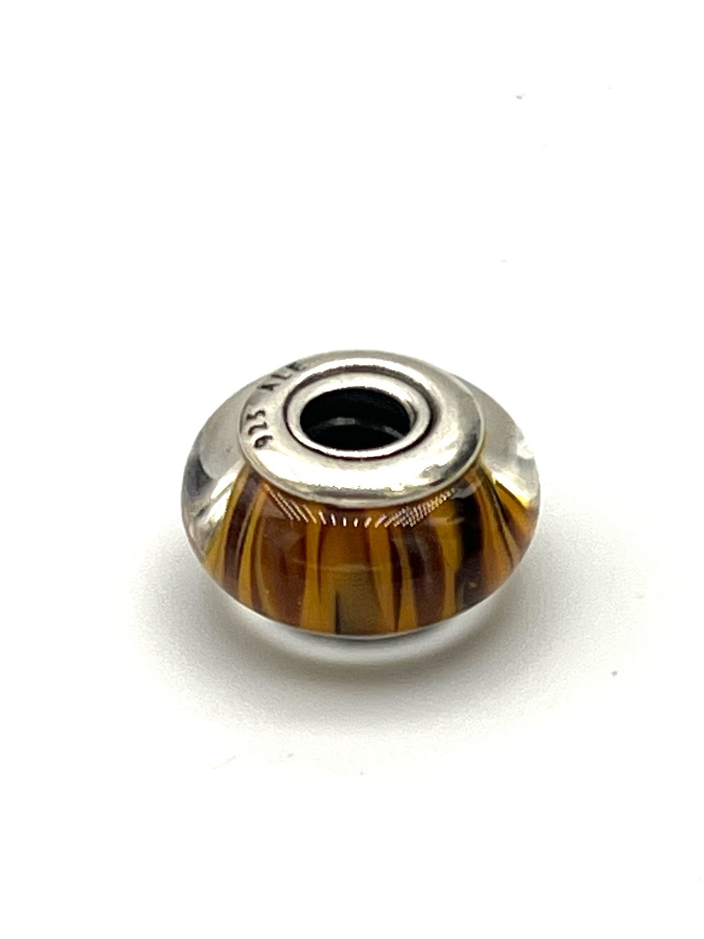 Pandora Tigers Eye Amber-Striped Murano Glass Bead Charm - Picture 5 of 6